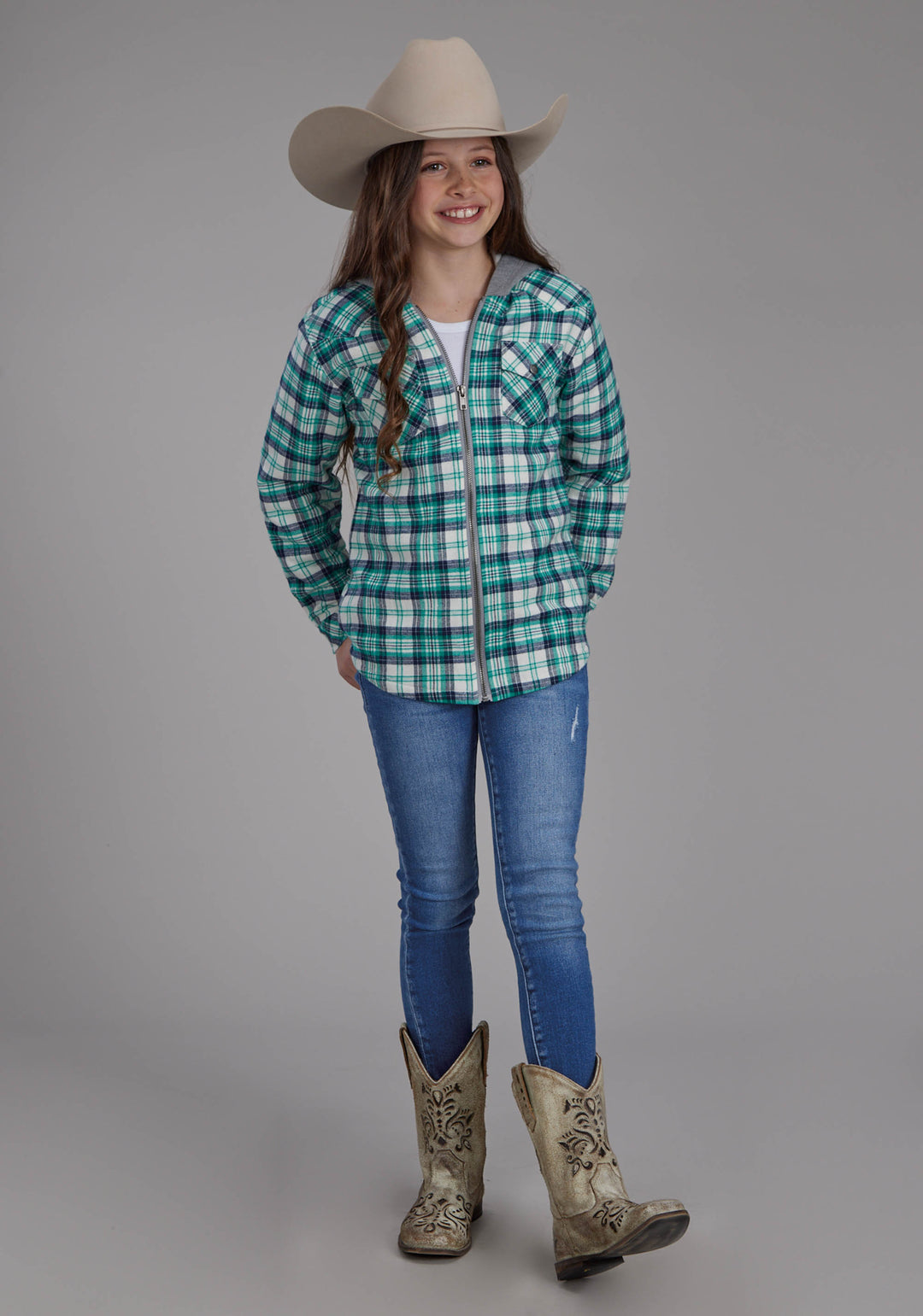 GIRLS THERMAL LINED FLANNEL SHIRT SNAP JACKET