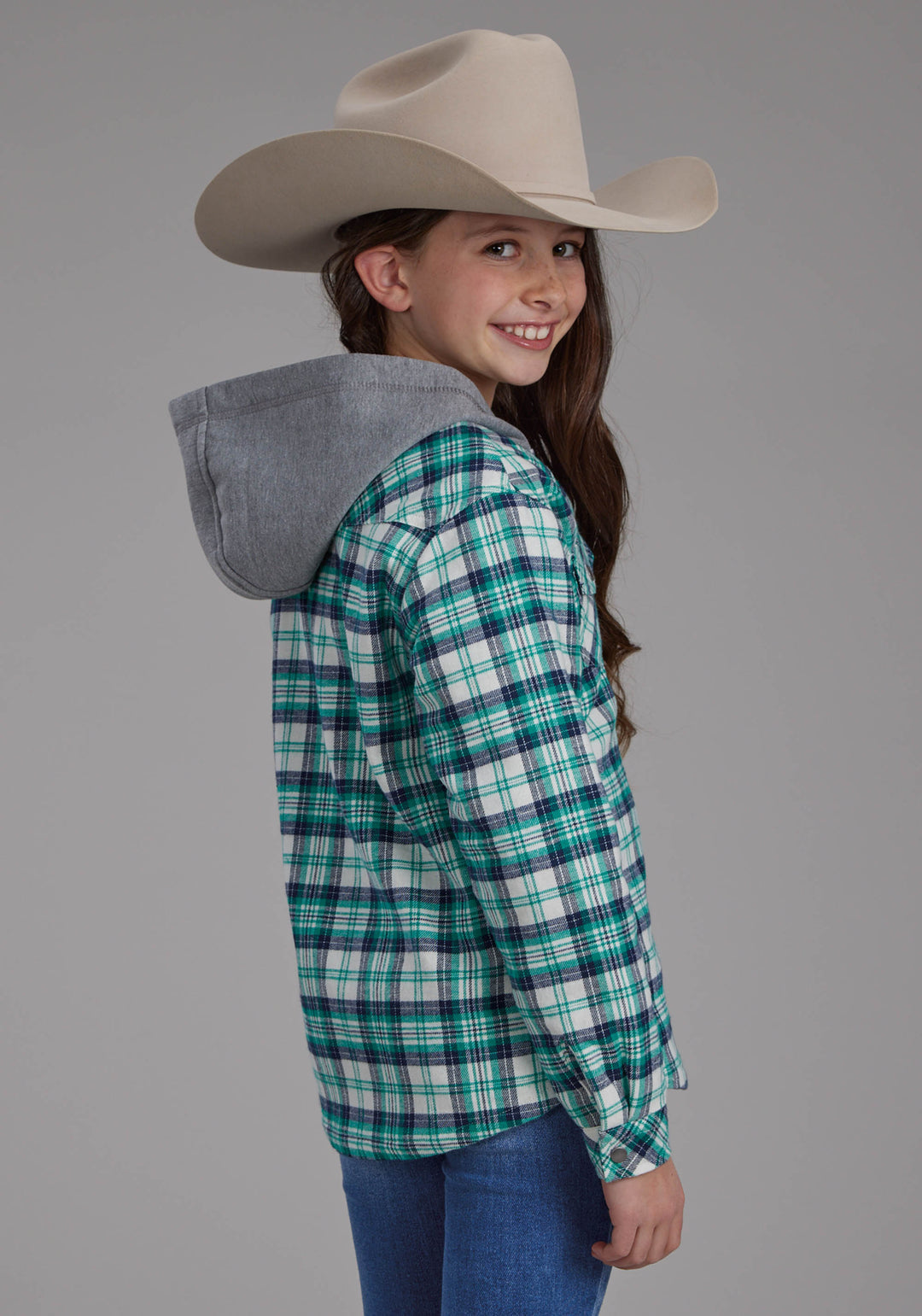 GIRLS THERMAL LINED FLANNEL SHIRT SNAP JACKET