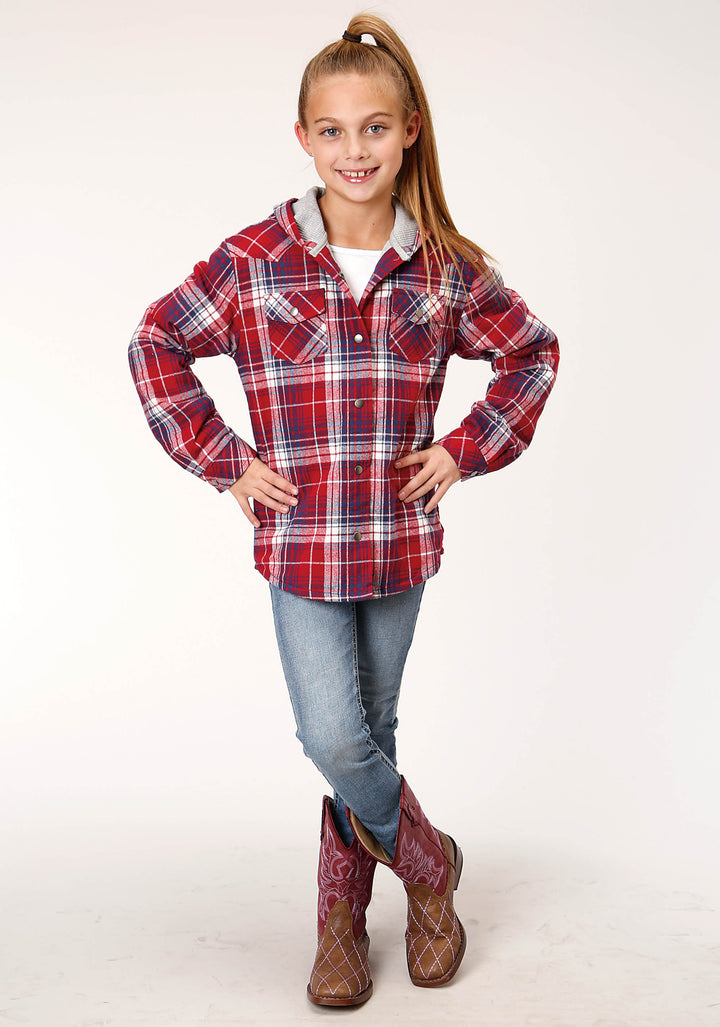 GIRLS LONG SLEEVE SNAP THERMAL LINED FLANNEL SHIRT JACKET