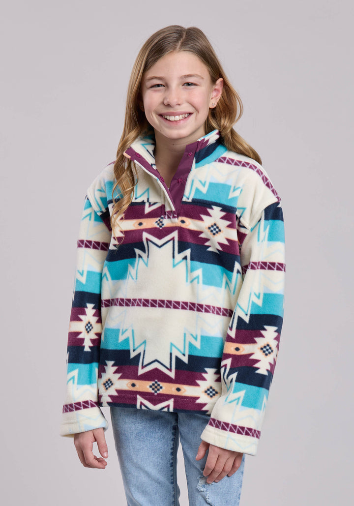 GIRLS JACKET SNAP LARGE AZTEC PRINT FLEECE PULLOVER WESTERN JACKET