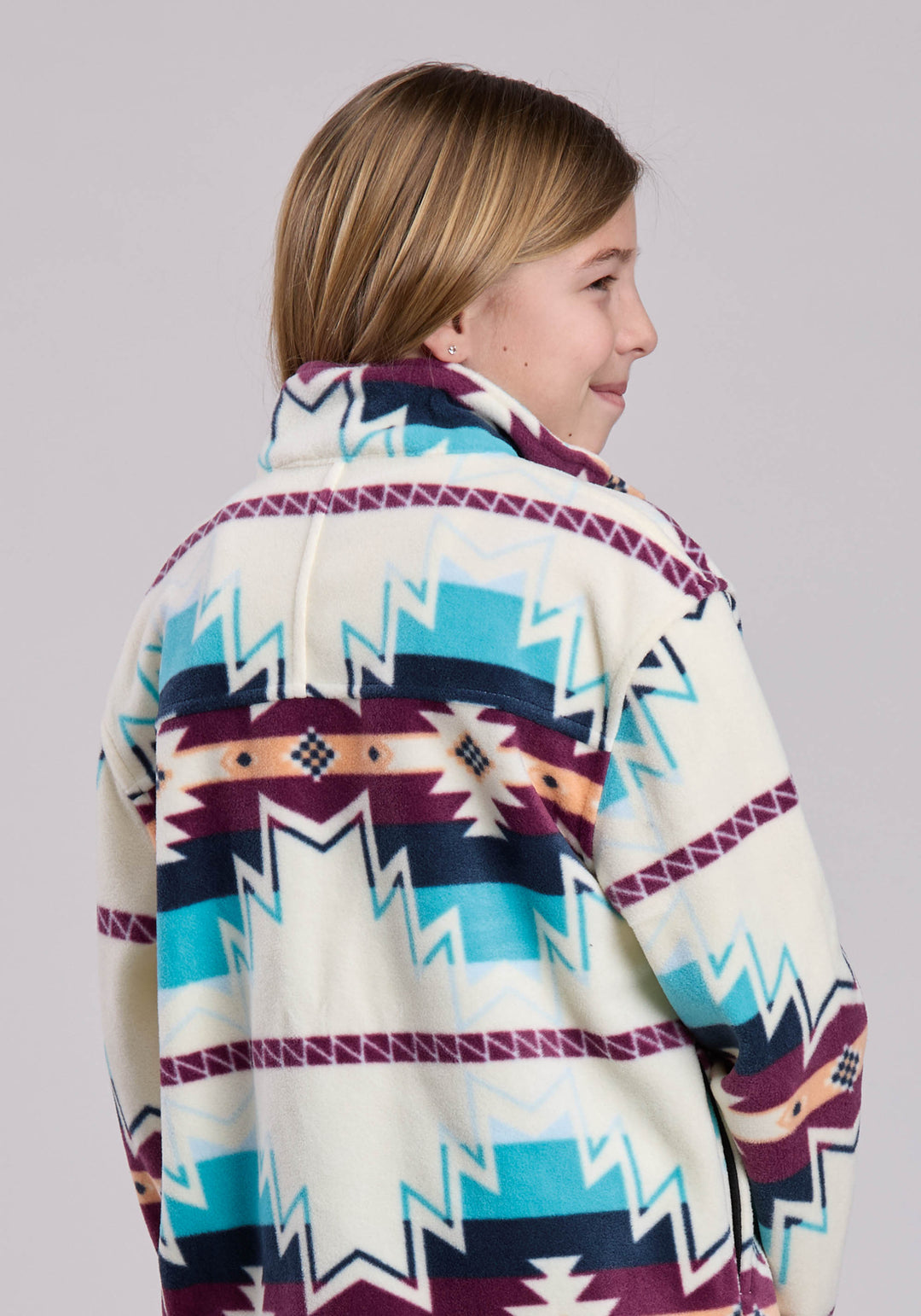 GIRLS JACKET SNAP LARGE AZTEC PRINT FLEECE PULLOVER WESTERN JACKET