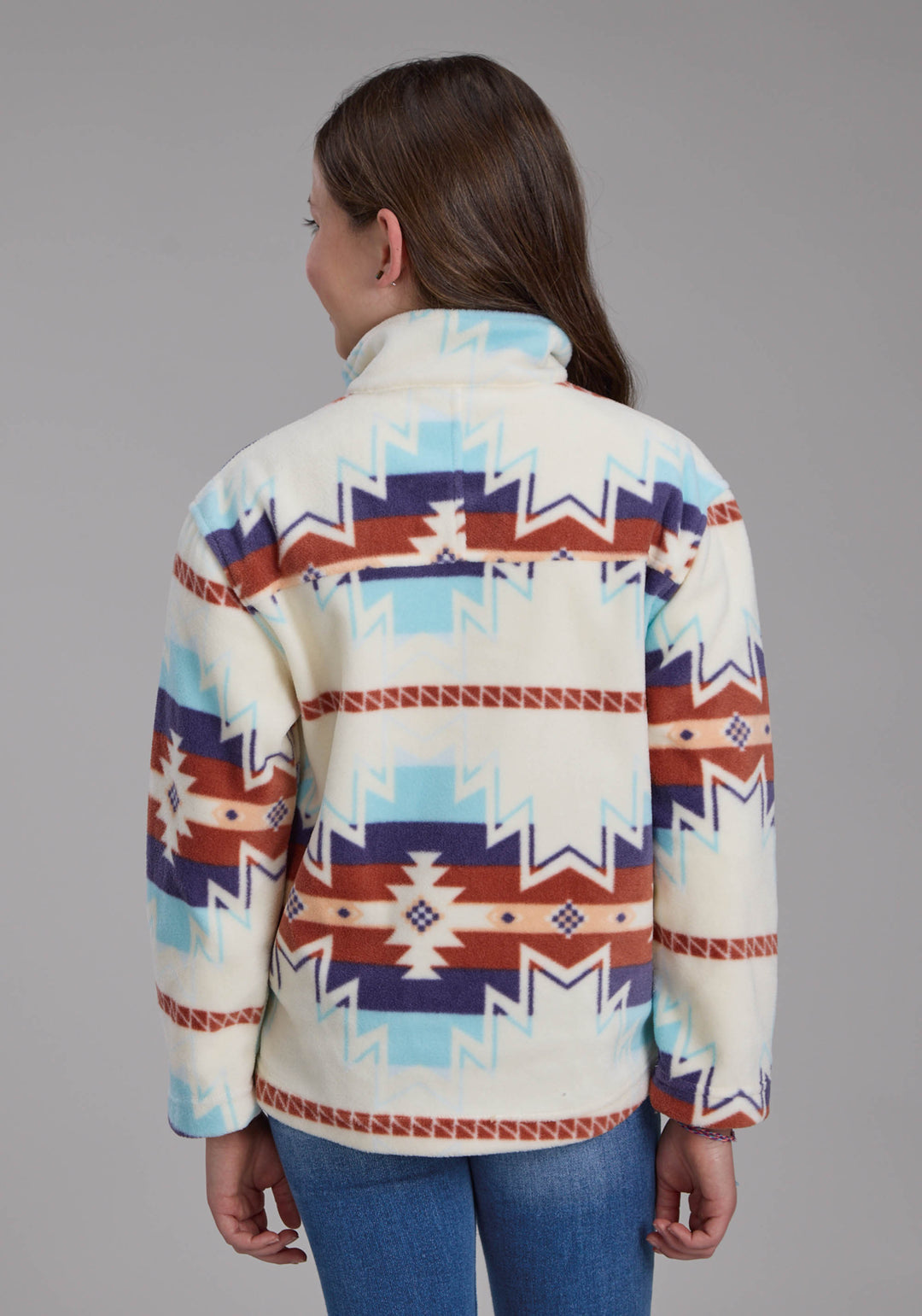 GIRLS LG CREAM AZTEC PRINTED FLEECE SNAP JACKET