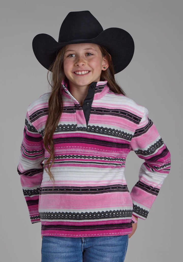 GIRLS PINK BLACK AZTEC PRINTED AZTEC SNAP JACKET