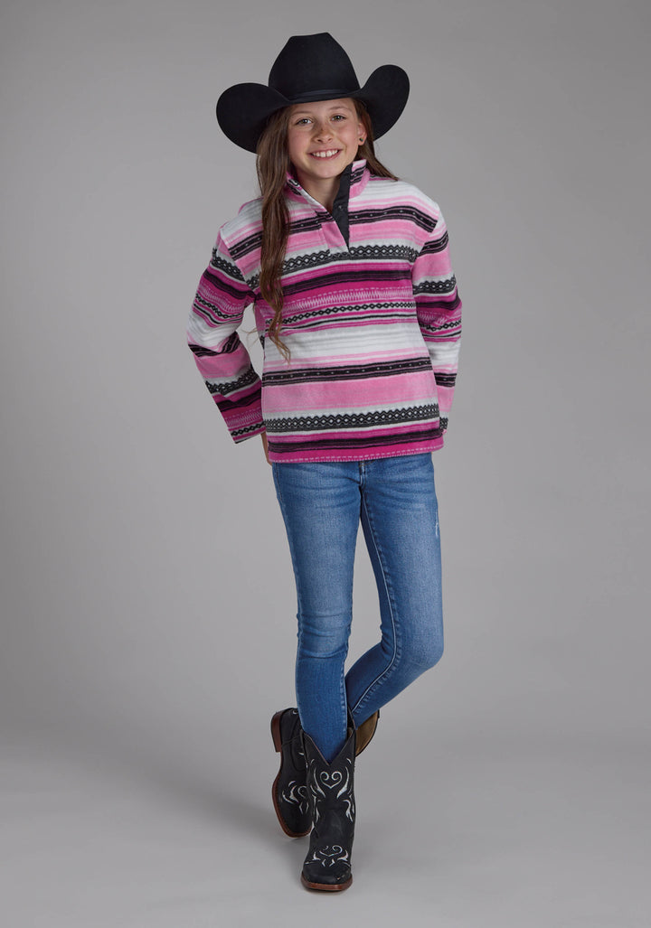 GIRLS PINK BLACK AZTEC PRINTED AZTEC SNAP JACKET