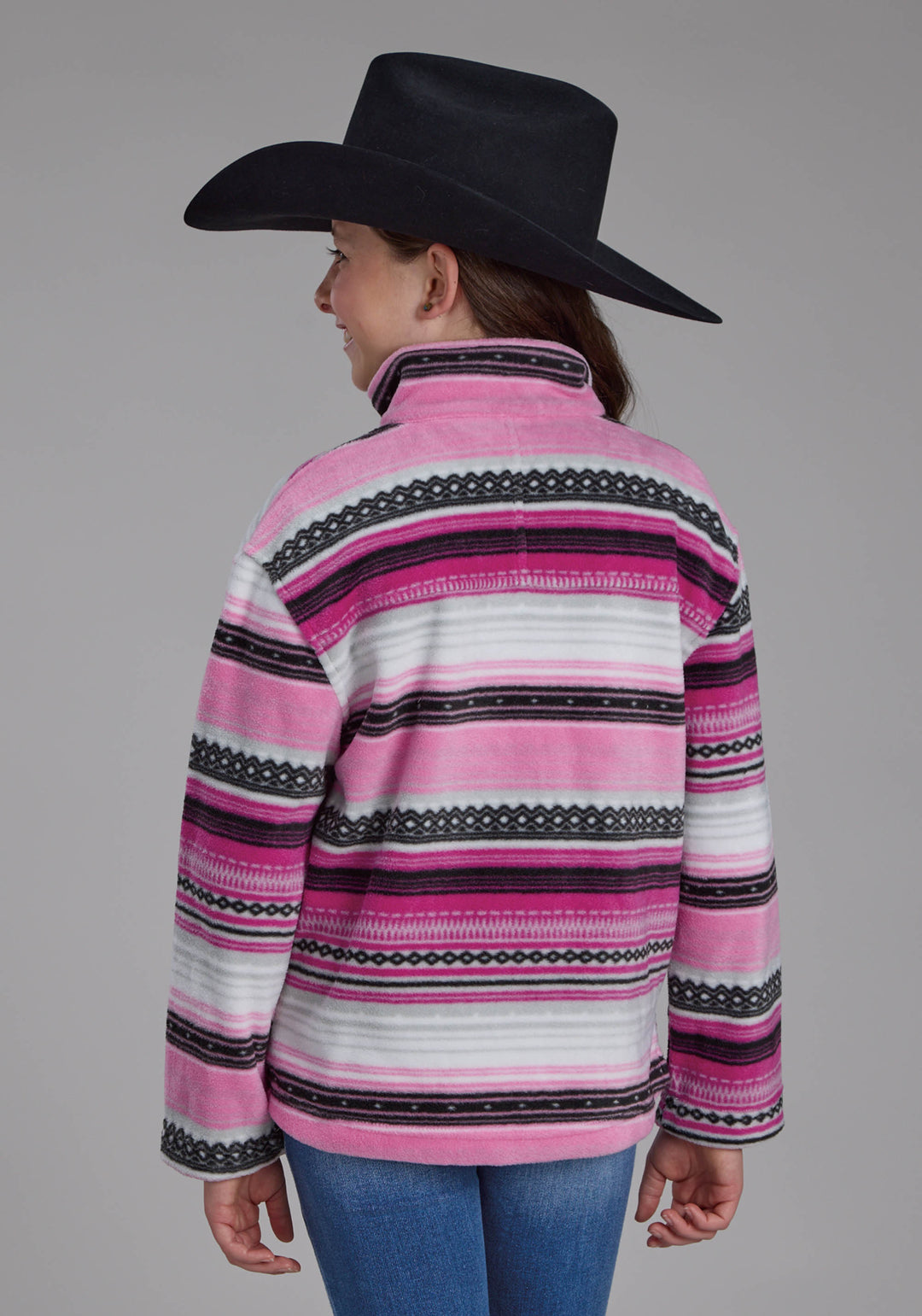 GIRLS PINK BLACK AZTEC PRINTED AZTEC SNAP JACKET