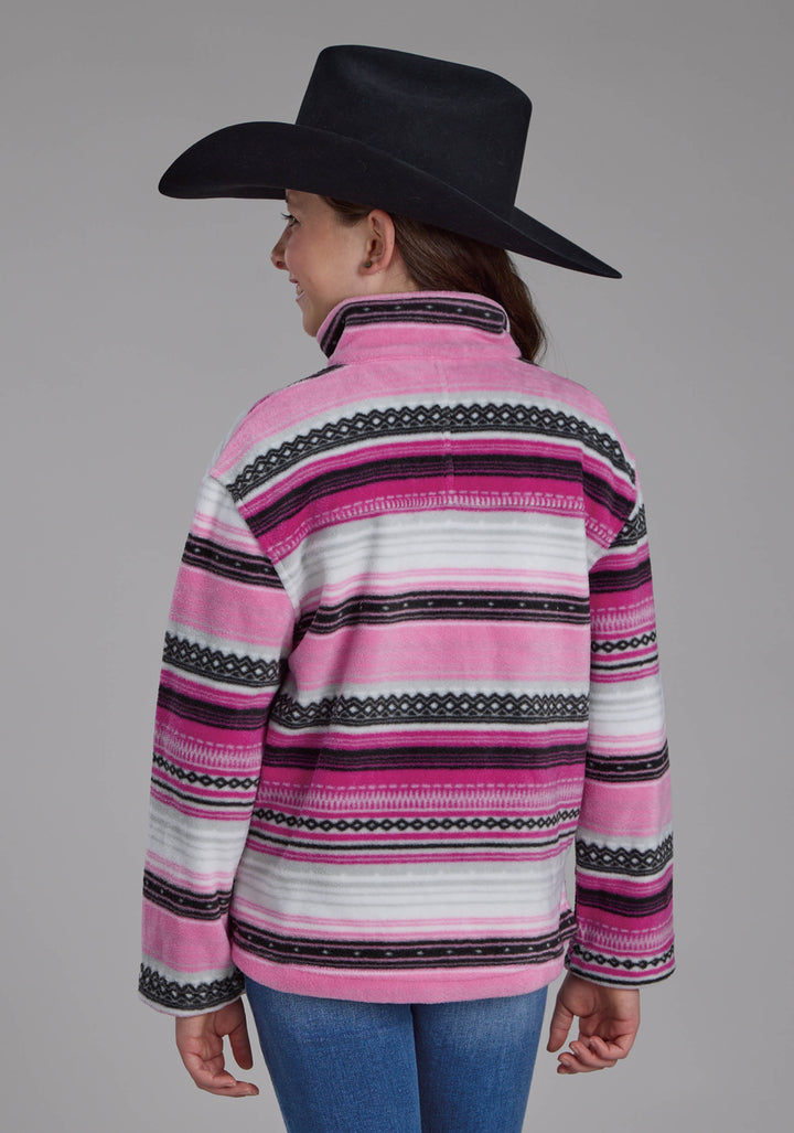 GIRLS PINK BLACK AZTEC PRINTED AZTEC SNAP JACKET