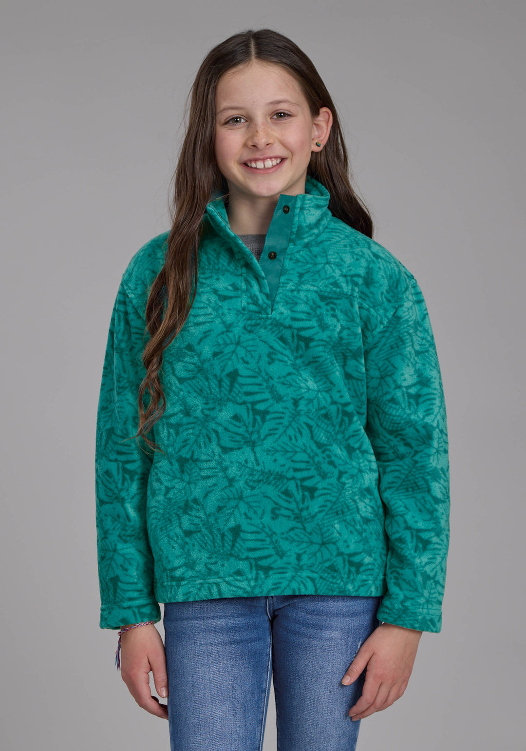 GIRLS JADE TROPICAL PRINT FLEECE SNAP JACKET
