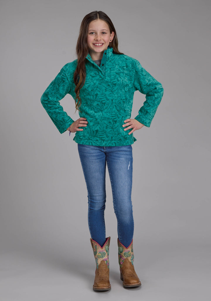 GIRLS JADE TROPICAL PRINT FLEECE SNAP JACKET