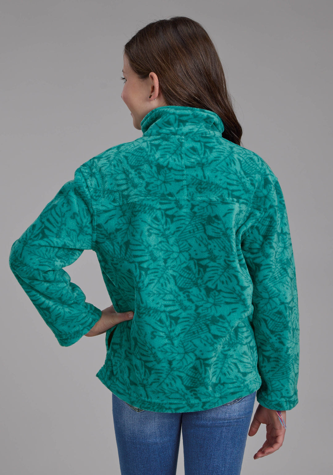 GIRLS JADE TROPICAL PRINT FLEECE SNAP JACKET