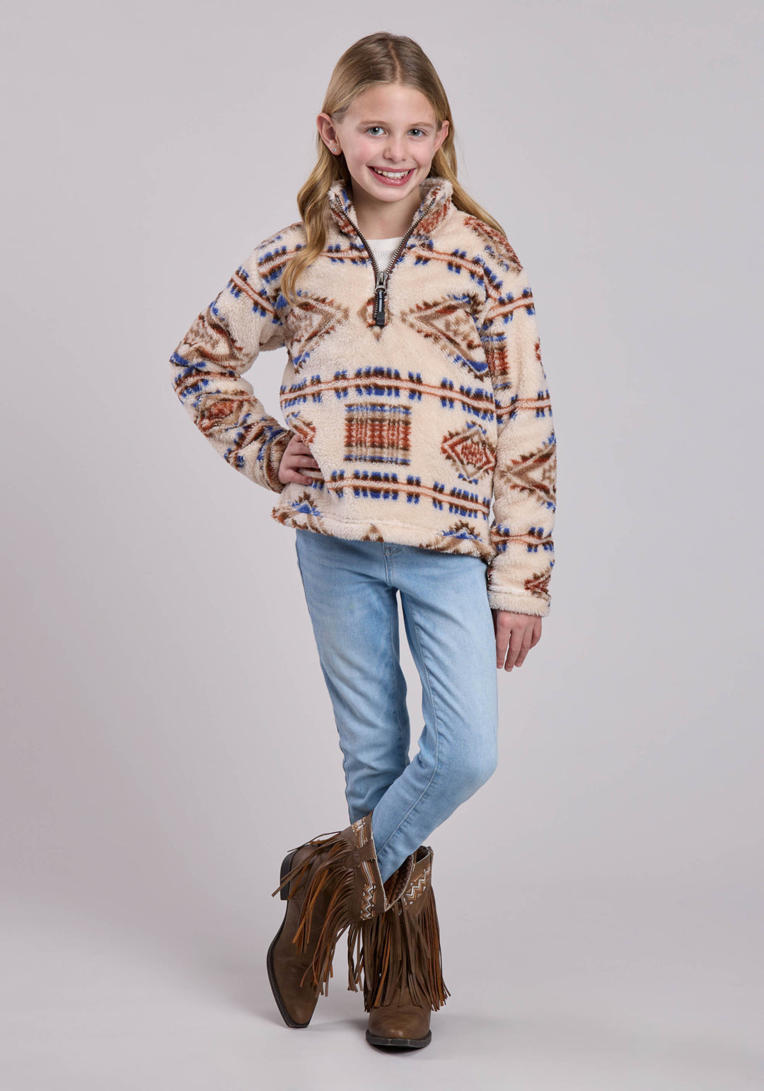 GIRLS JACKET ZIPPER 1/4 ZIP POLAR FLEECE PULLOVER WESTERN JACKET