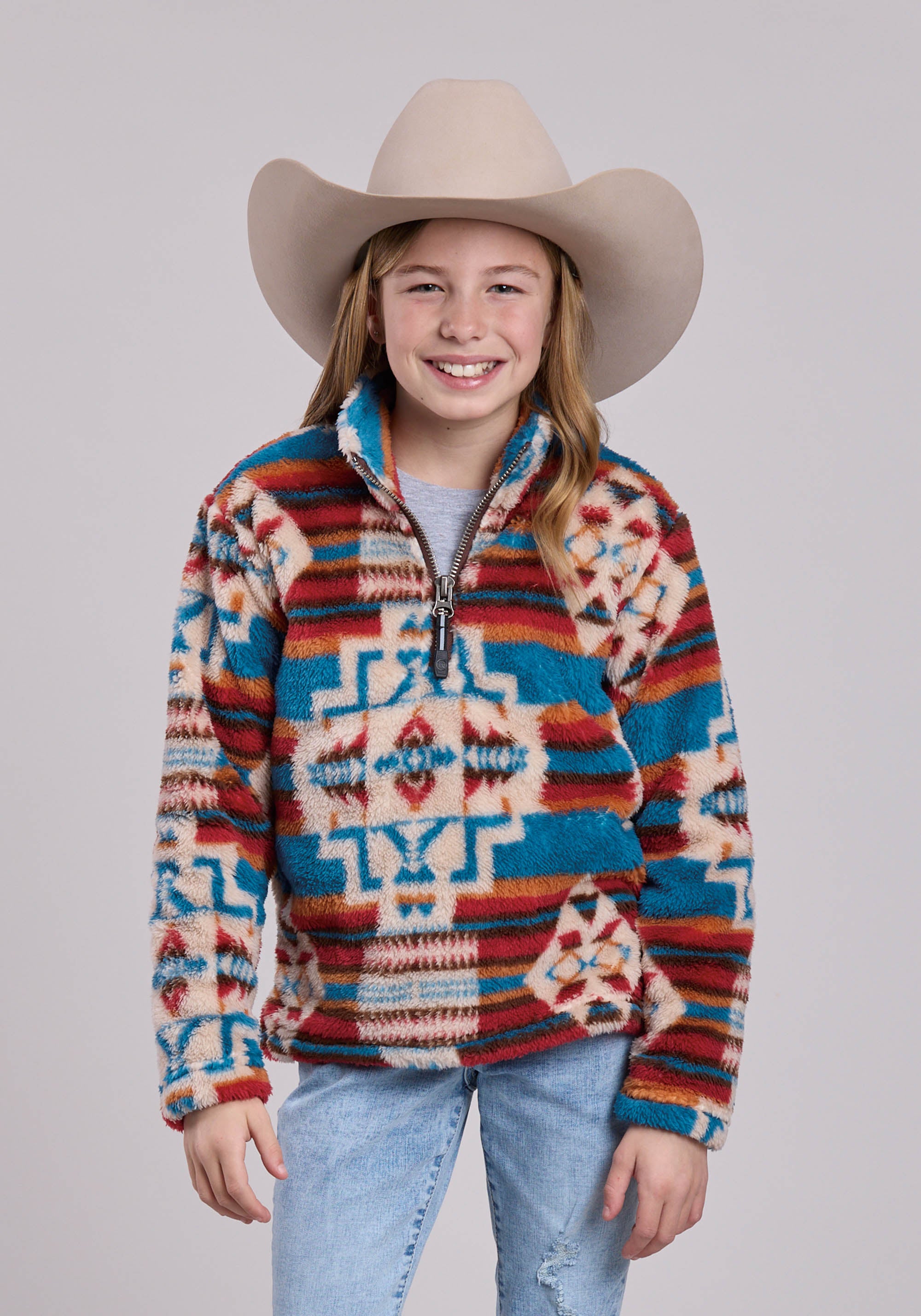 ‼️SESSIONS PULLOVER ジュニアJACKET size L Girls Jacket Snap 1/4 Zip Polar Fleece Pullover Western Jacket