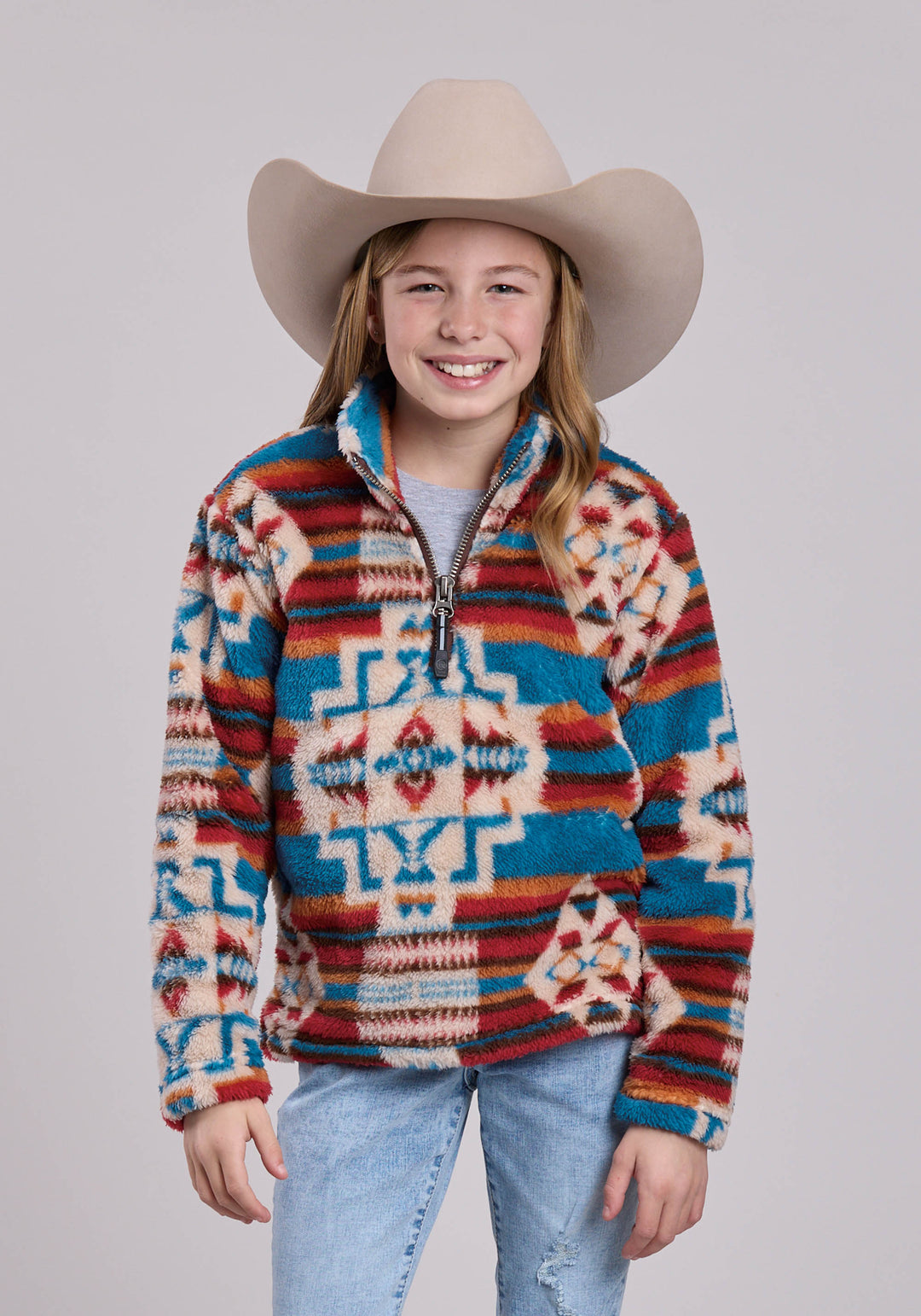 GIRLS JACKET SNAP 1/4 ZIP POLAR FLEECE PULLOVER WESTERN JACKET
