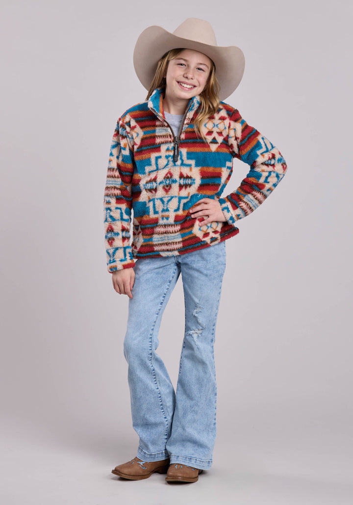 GIRLS JACKET SNAP 1/4 ZIP POLAR FLEECE PULLOVER WESTERN JACKET