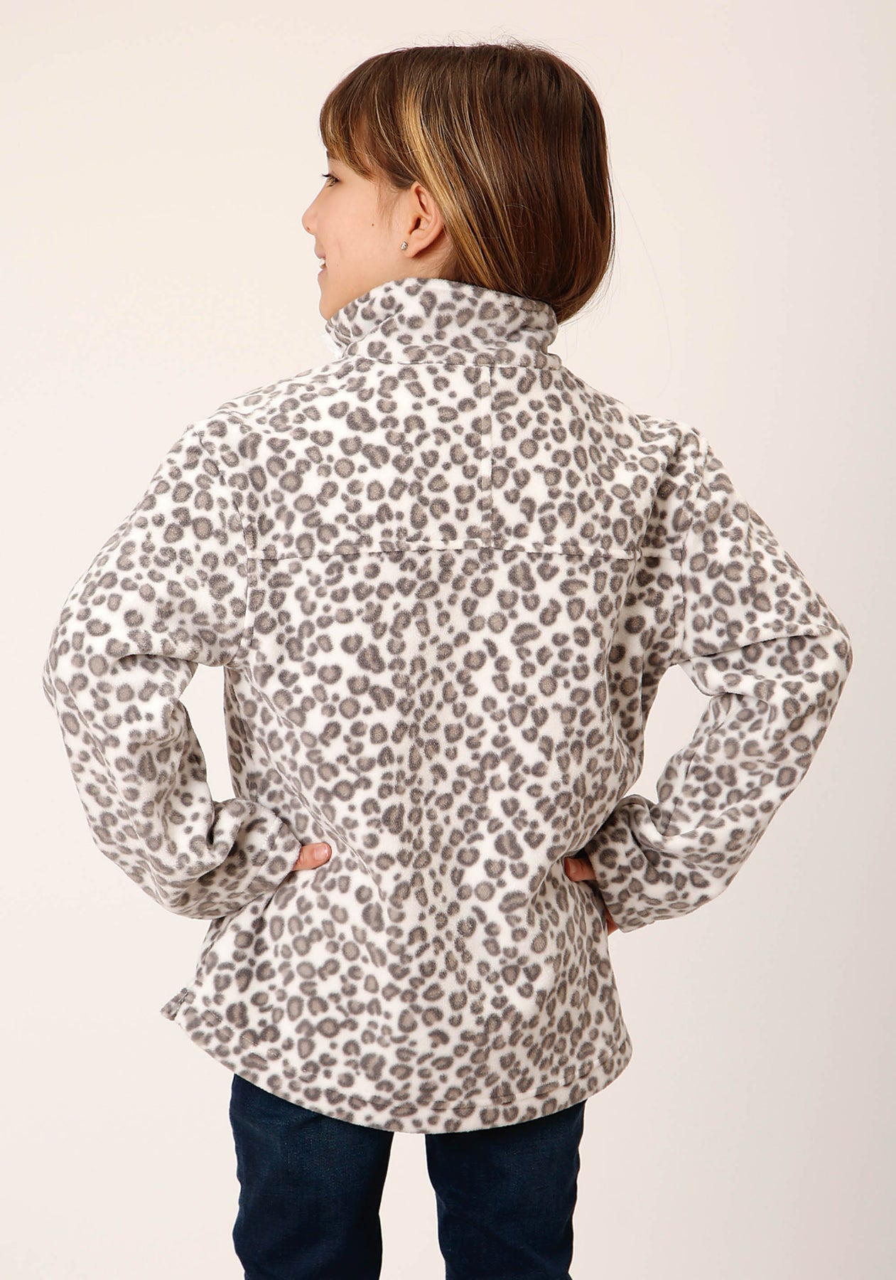 GIRLS WOMENS SNOW LEOPARD PRINT POLAR FLEECE PULLOVER