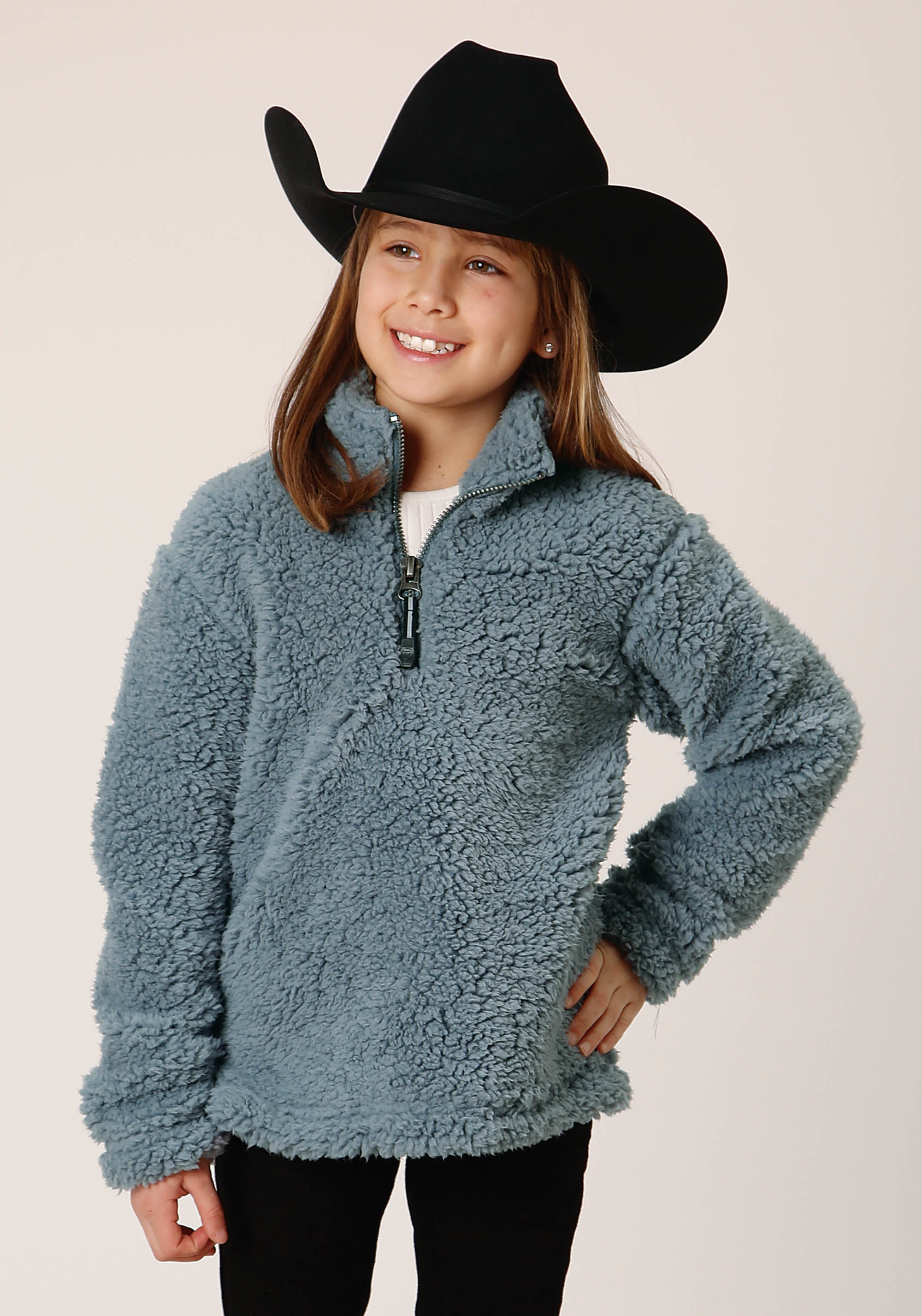 Girls Womens Solid Steel Blue Polar Fleece Pullover – Roper Apparel ...