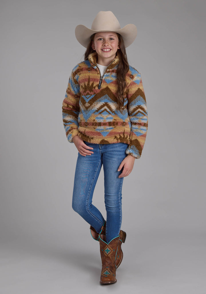 GIRLS BROWN AZTEC PRINT SNAP JACKET