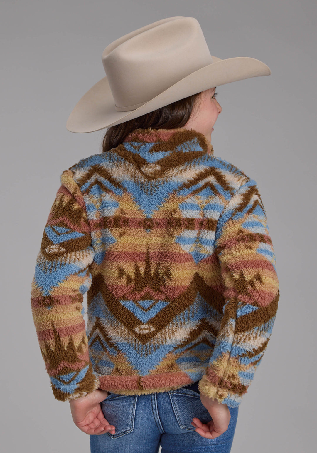 GIRLS BROWN AZTEC PRINT SNAP JACKET
