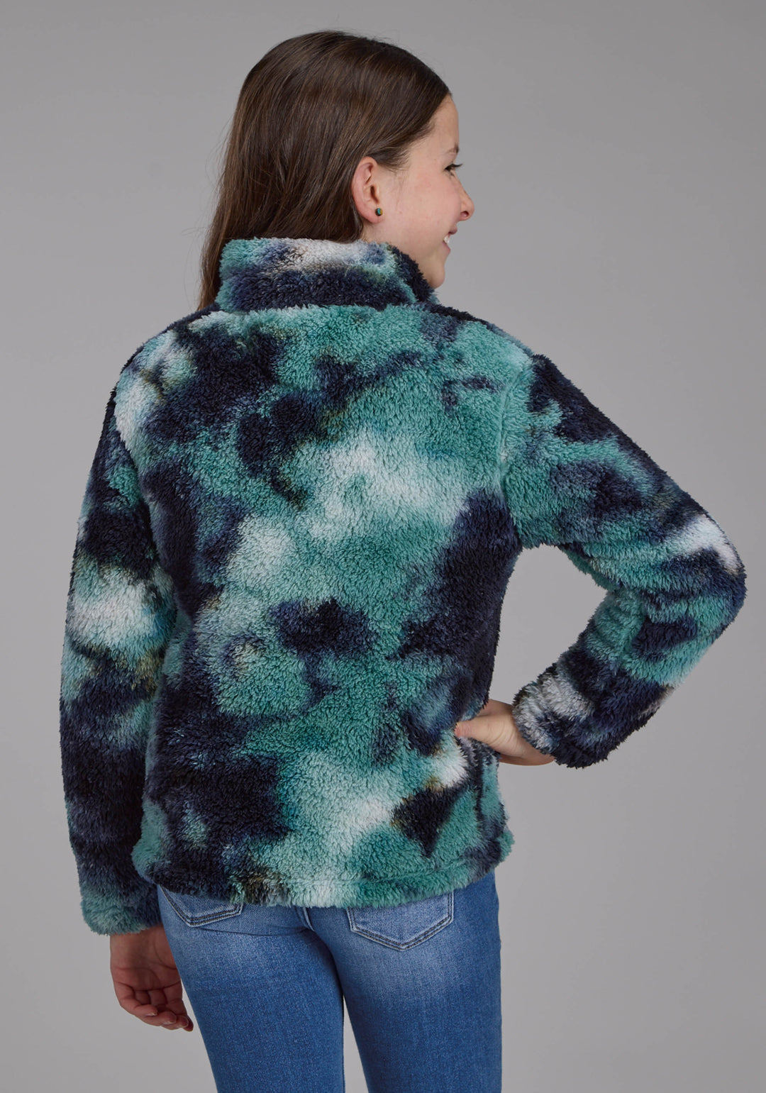 GIRLS BLUE TIE DYE POLAR FLEECE SNAP JACKET