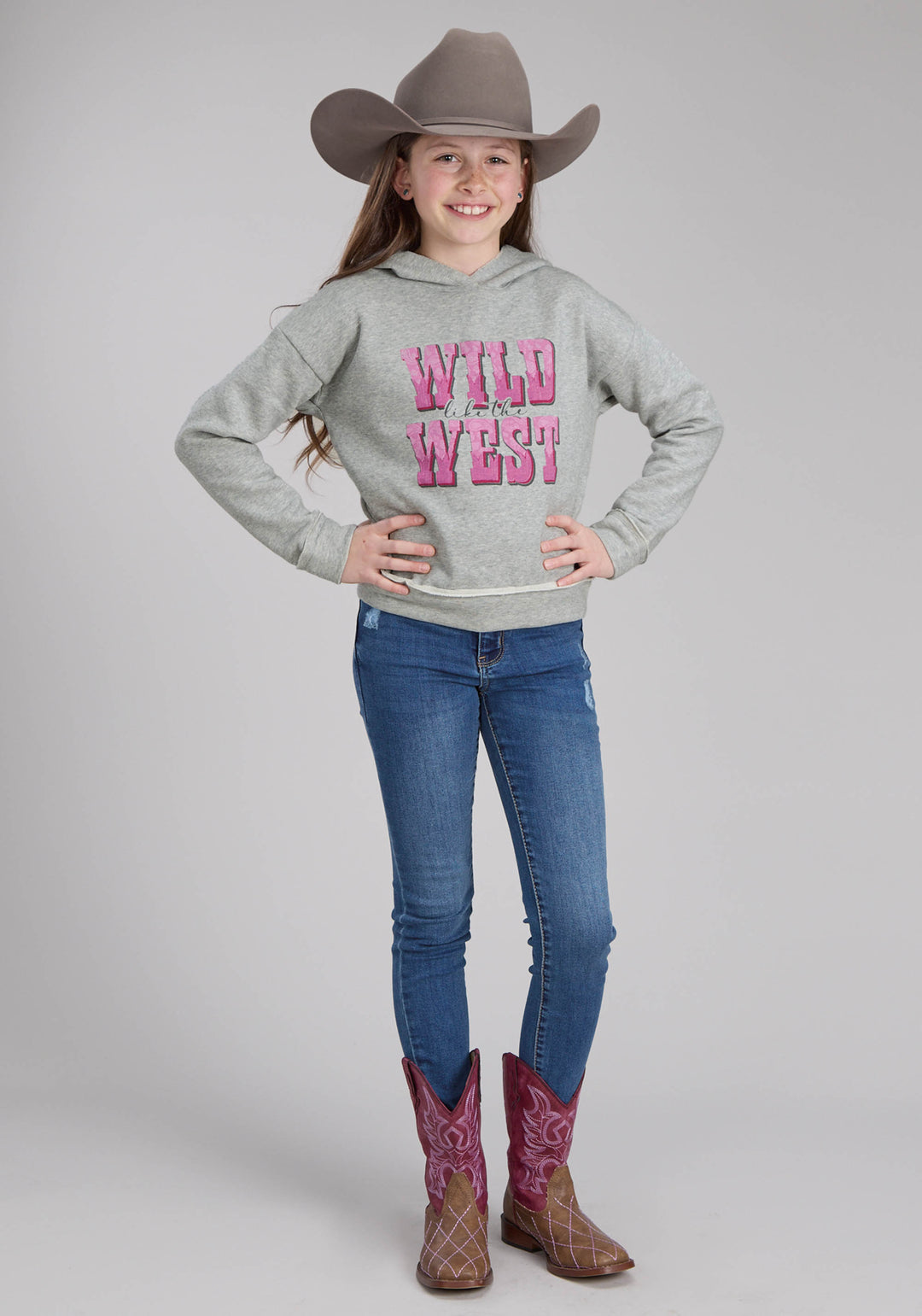 GIRLS COTTON FLEECE HOODED SWEATSHIRT PULLOVER JACKET