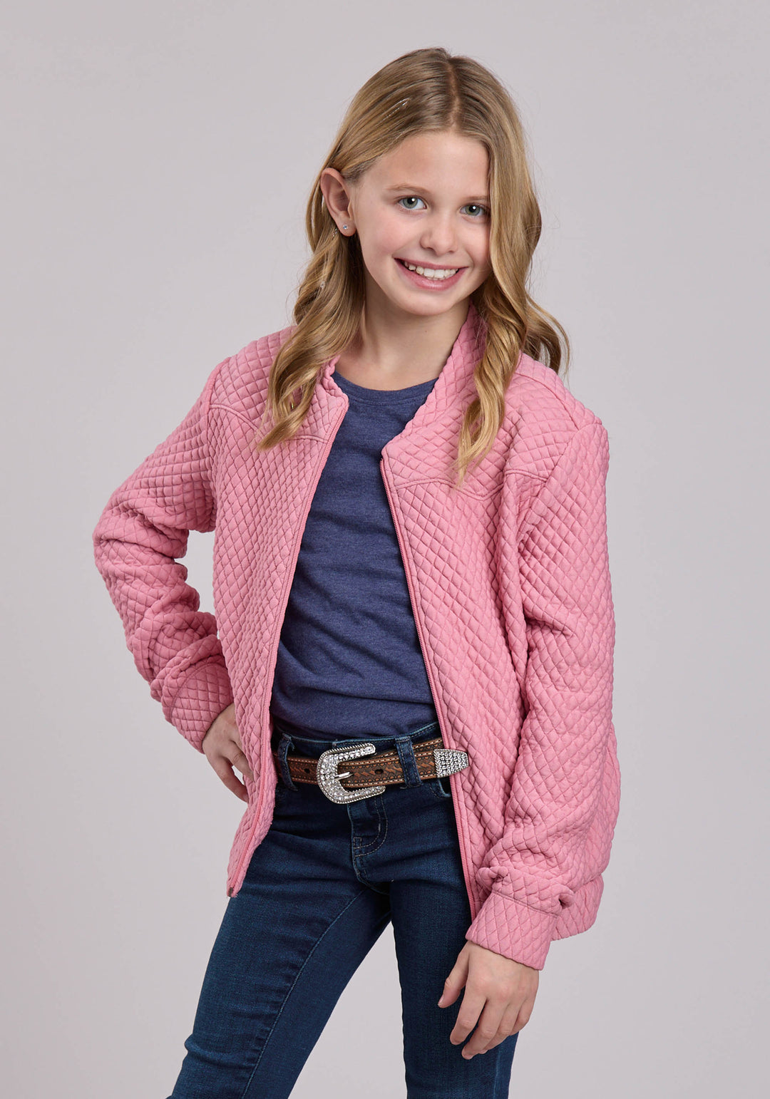 GIRLS JACKET ZIPPER QUILTED POLY BOXY FIT WESTERN JACKET