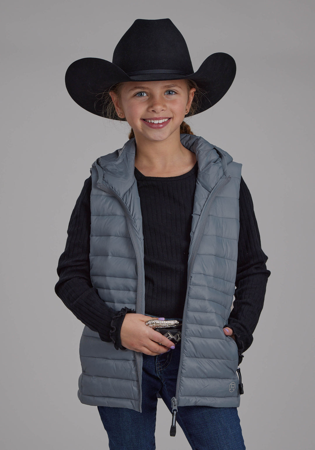GIRLS SILVER BLUE HOODED ZIPPER VEST