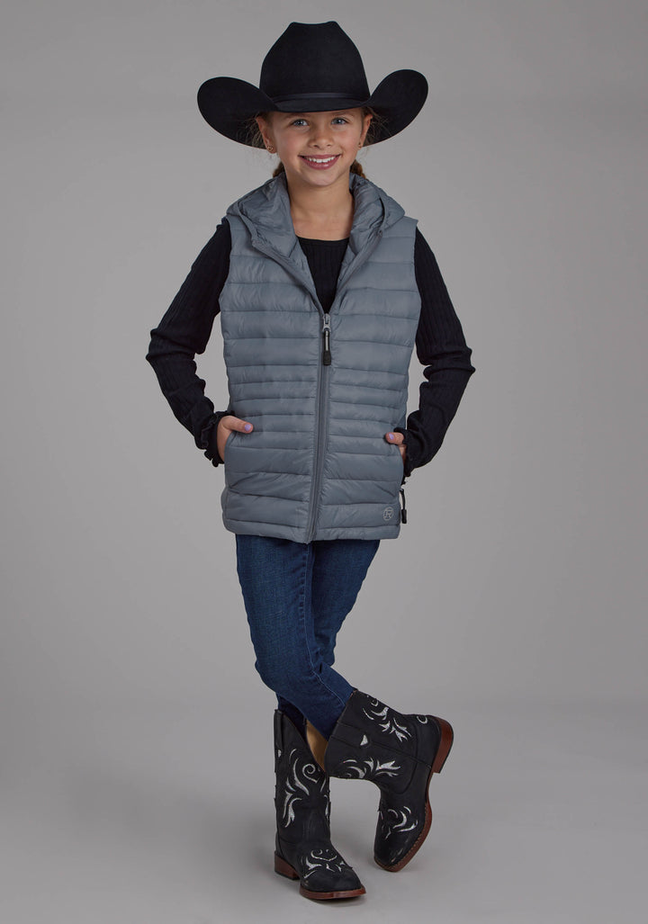 GIRLS SILVER BLUE HOODED ZIPPER VEST