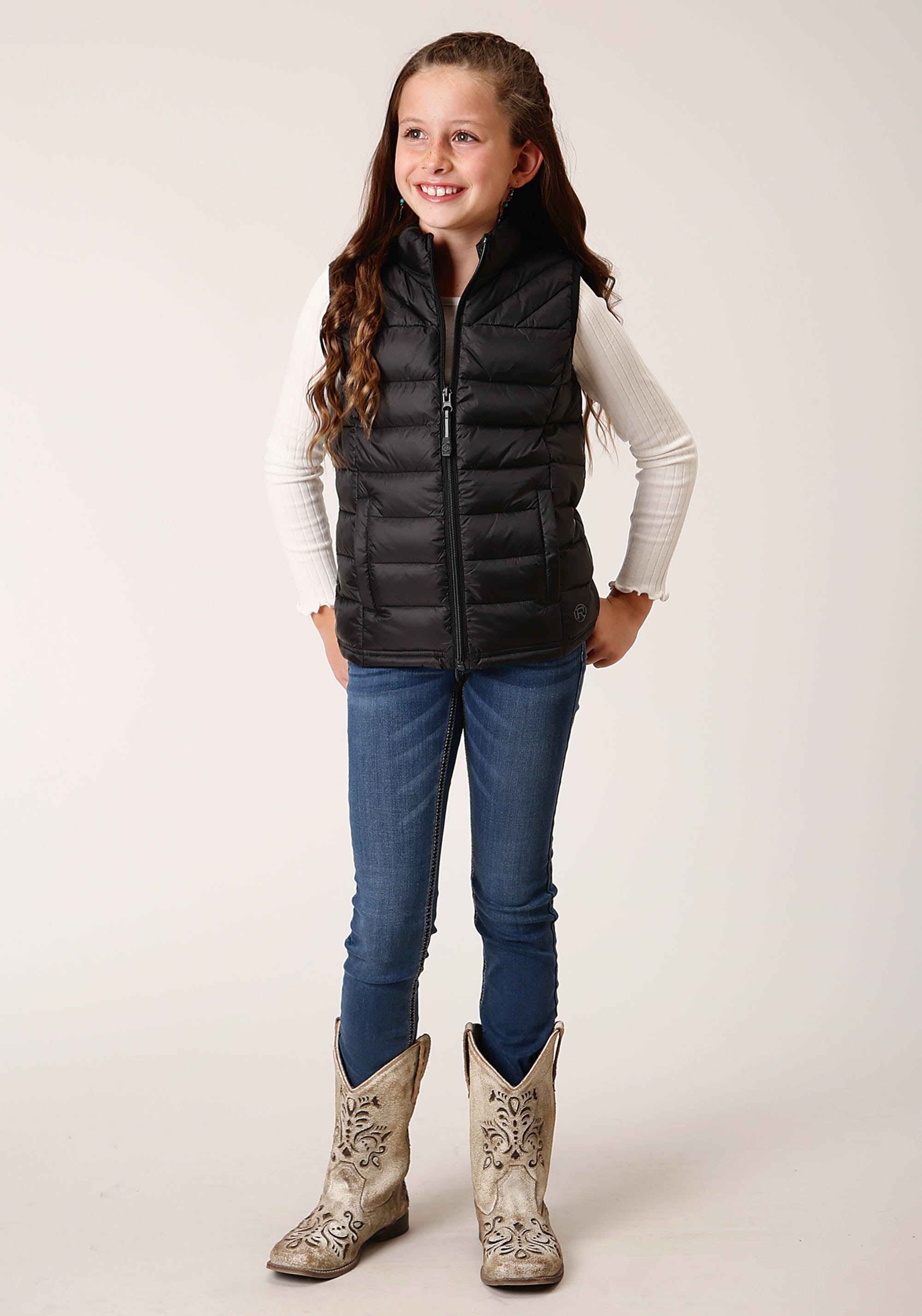 Girls Black Nylon Parachute Down Vest – Roper Apparel & Footwear