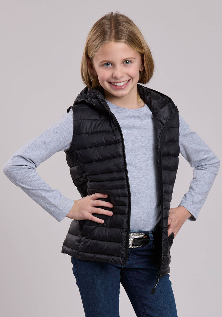 GIRLS VEST ZIPPER NYLON HOODED WESTERN VEST