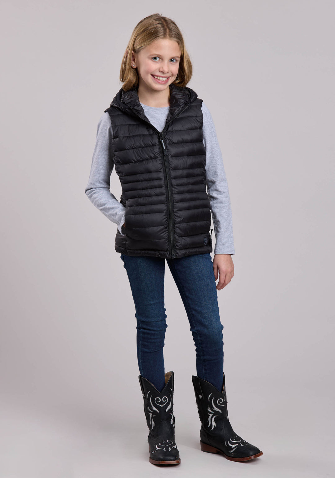 GIRLS VEST ZIPPER NYLON HOODED WESTERN VEST