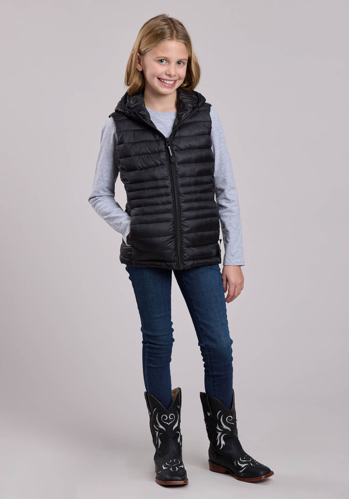 GIRLS VEST ZIPPER NYLON HOODED WESTERN VEST