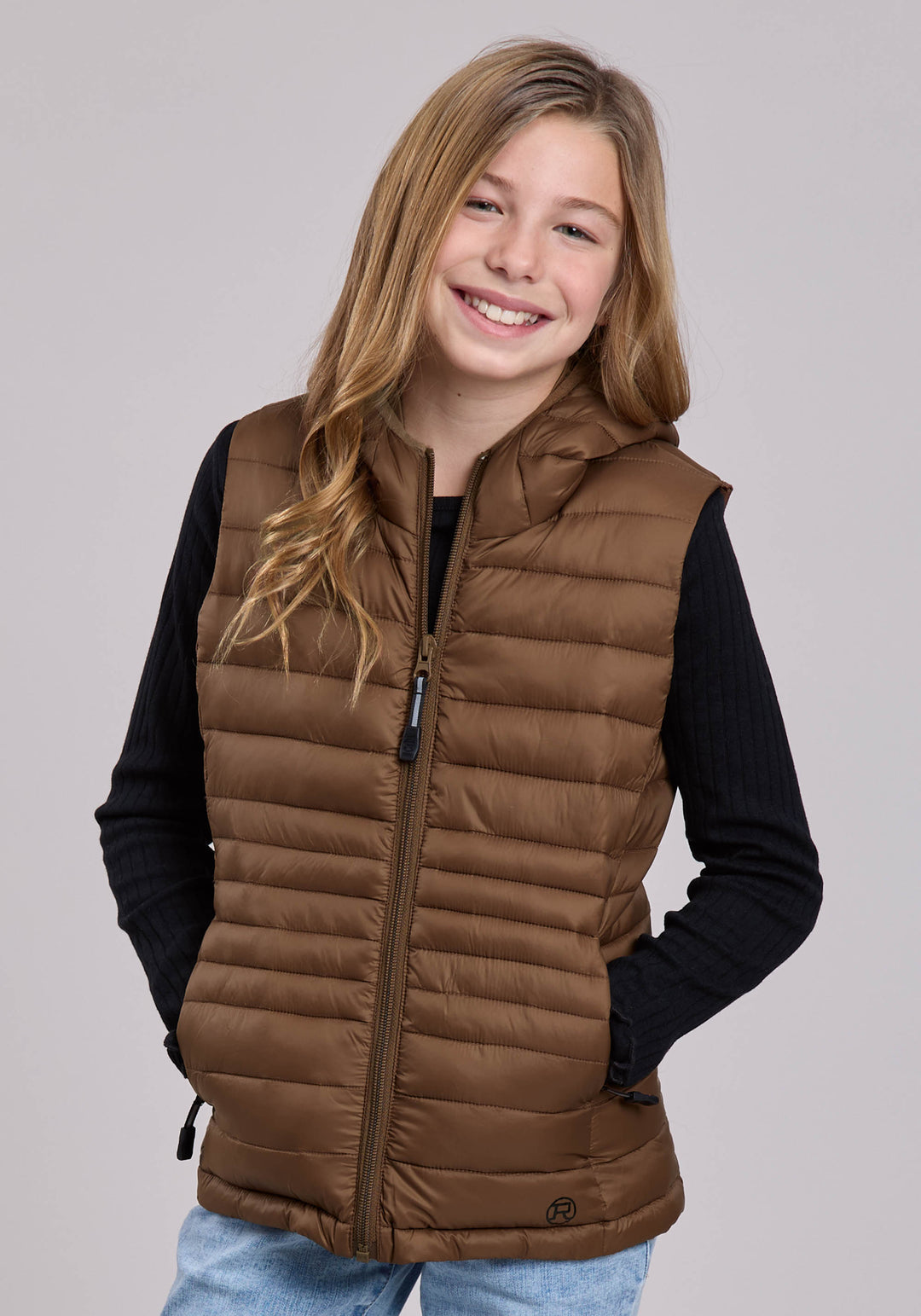 GIRLS VEST ZIPPER NYLON PARACHUTE HOODED WESTERN VEST