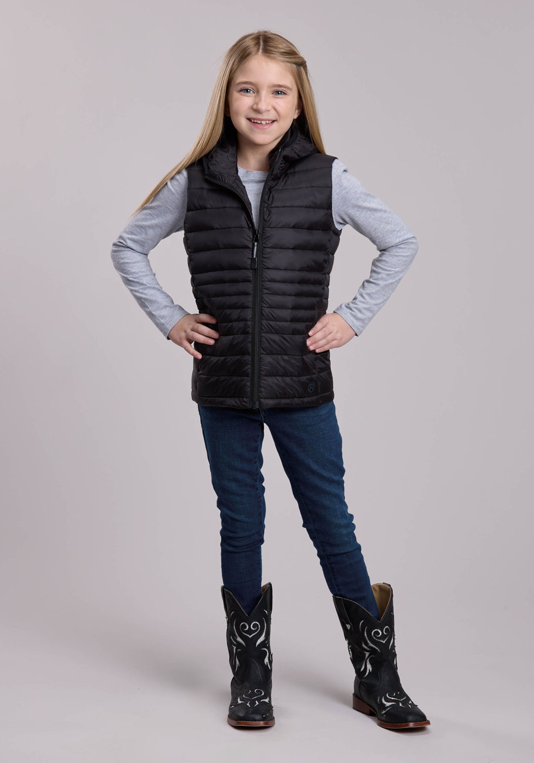 Girls Roper Crushable Down Filled Western Hooded Vest