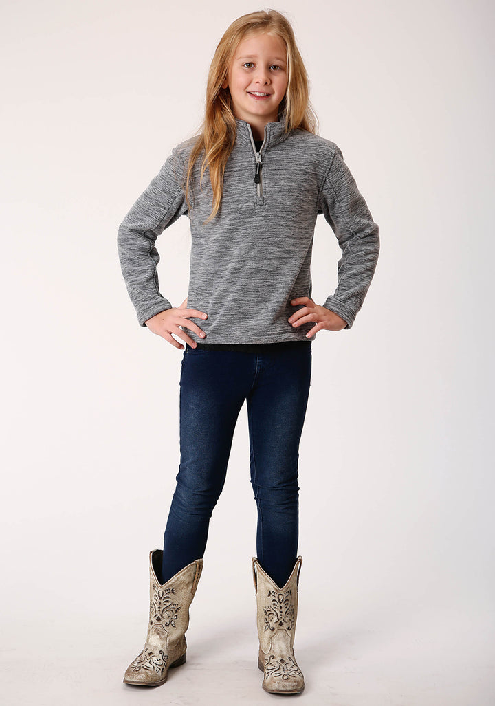 GIRLS HEATHERED GREY FLEECE 3/4 ZIP PULLOVER