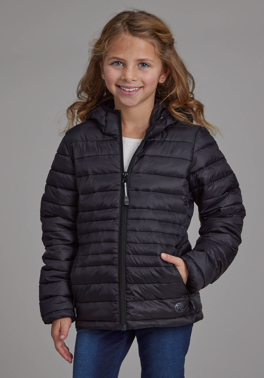 GIRLS BLACK NYLON HOODED COAT ZIPPER JACKET