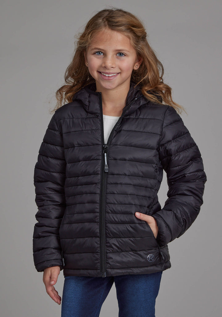 GIRLS BLACK NYLON HOODED COAT ZIPPER JACKET