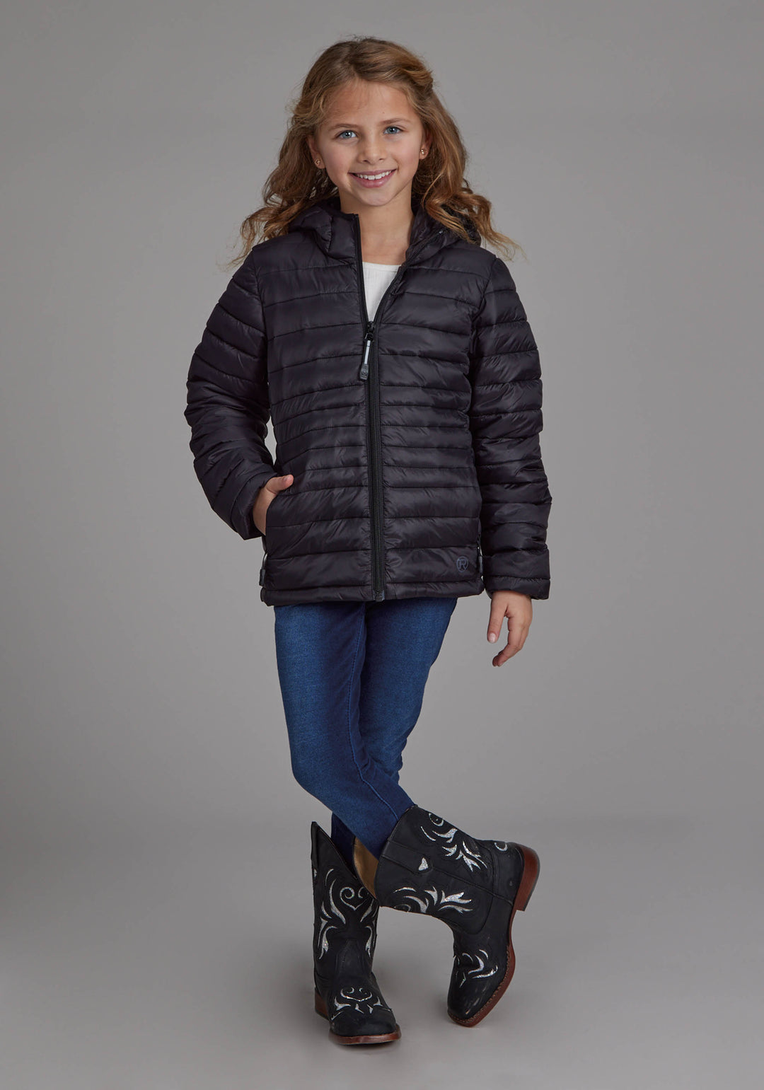GIRLS BLACK NYLON HOODED COAT ZIPPER JACKET