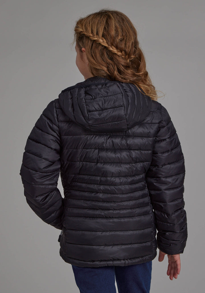GIRLS BLACK NYLON HOODED COAT ZIPPER JACKET