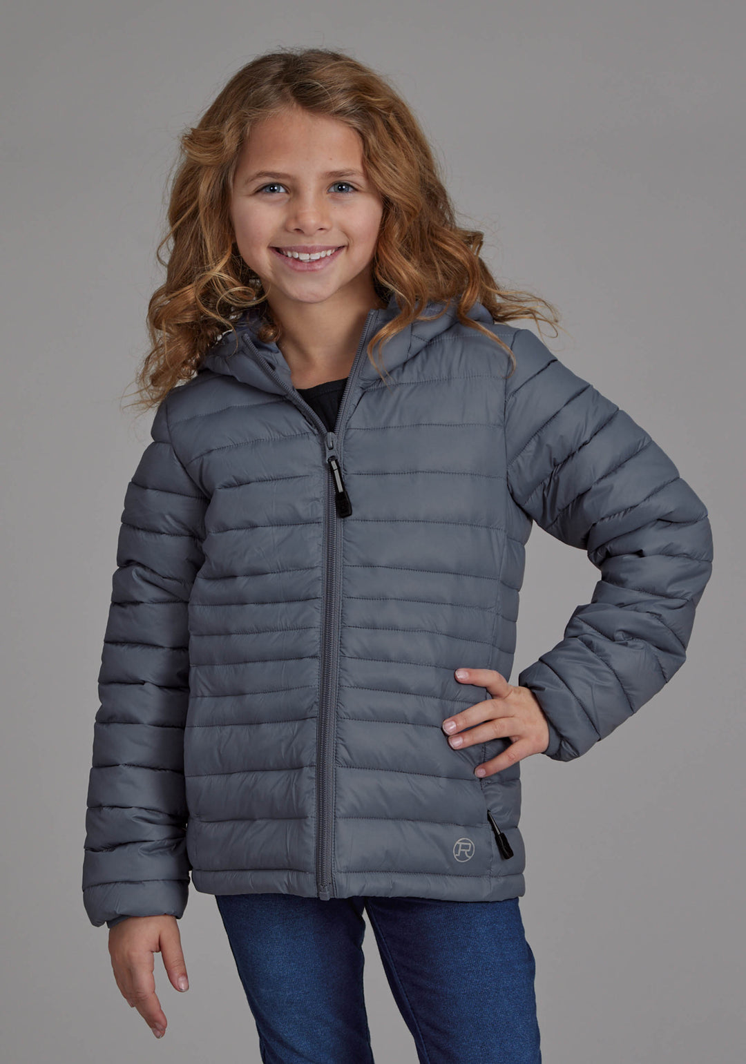 GIRLS SILVER BLUE HOODED COAT ZIPPER JACKET