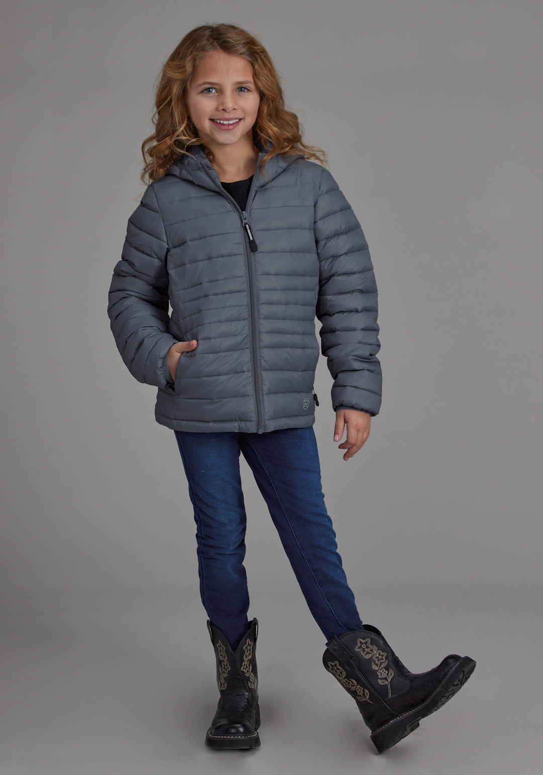 GIRLS SILVER BLUE HOODED COAT ZIPPER JACKET