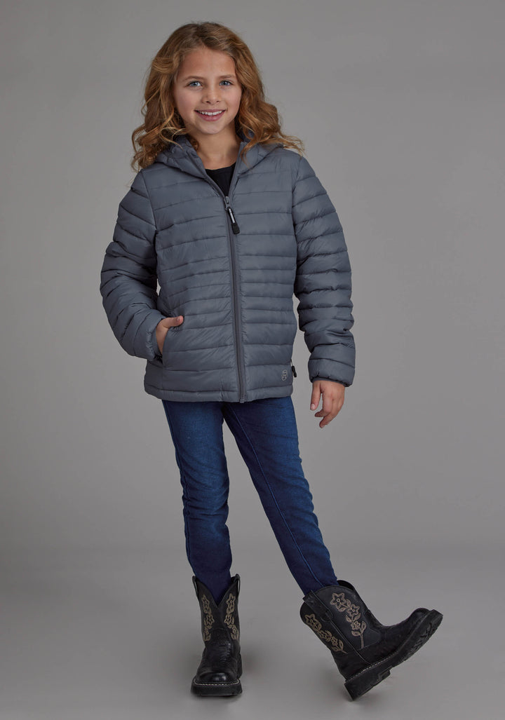 GIRLS SILVER BLUE HOODED COAT ZIPPER JACKET