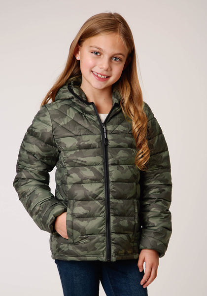 GIRLS PARACHUTE CAMO HOODED DOWN JACKET Roper Apparel Footwear