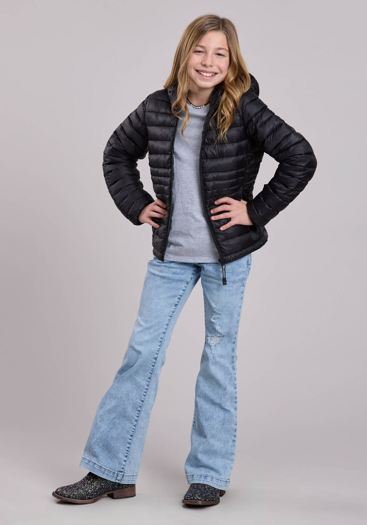 GIRLS JACKET ZIPPER NYLON HOODED COAT WESTERN JACKET