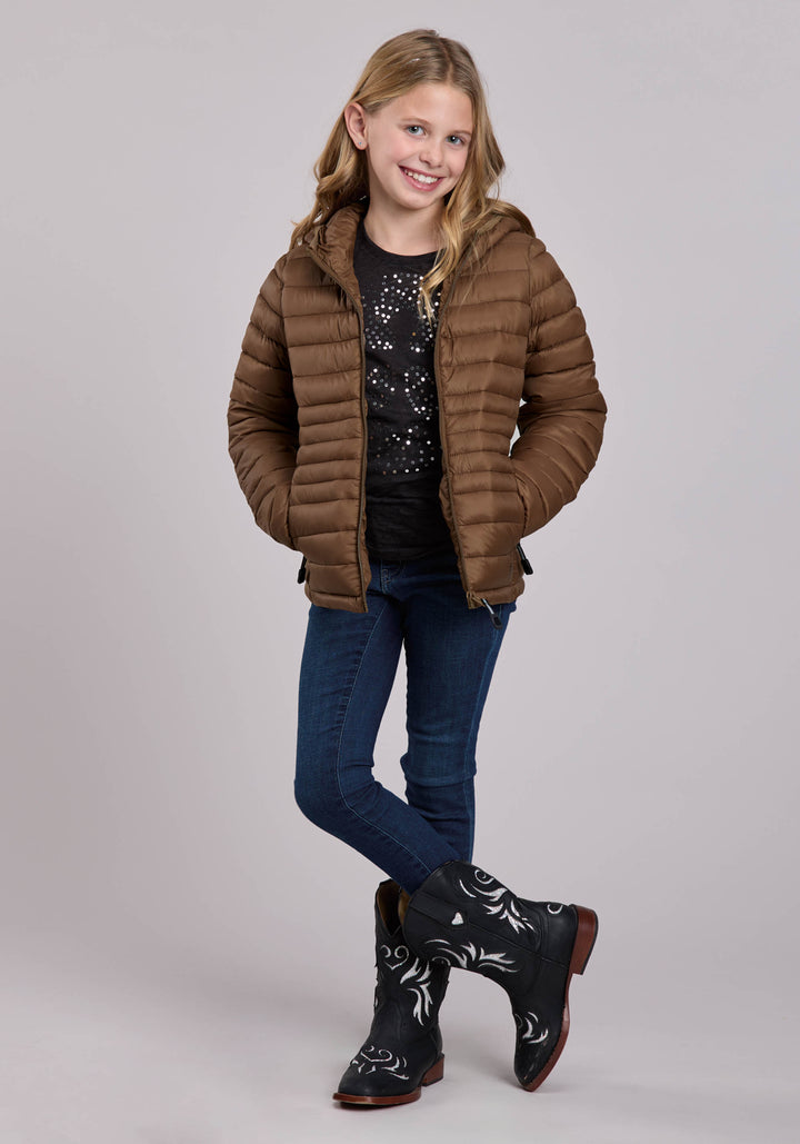 GIRLS JACKET ZIPPER NYLON PARACHUTE HOODED COAT WESTERN JACKET