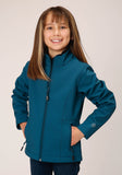 GIRLS  DEEP TEAL GRID SOFT SHELL TECH JACKET