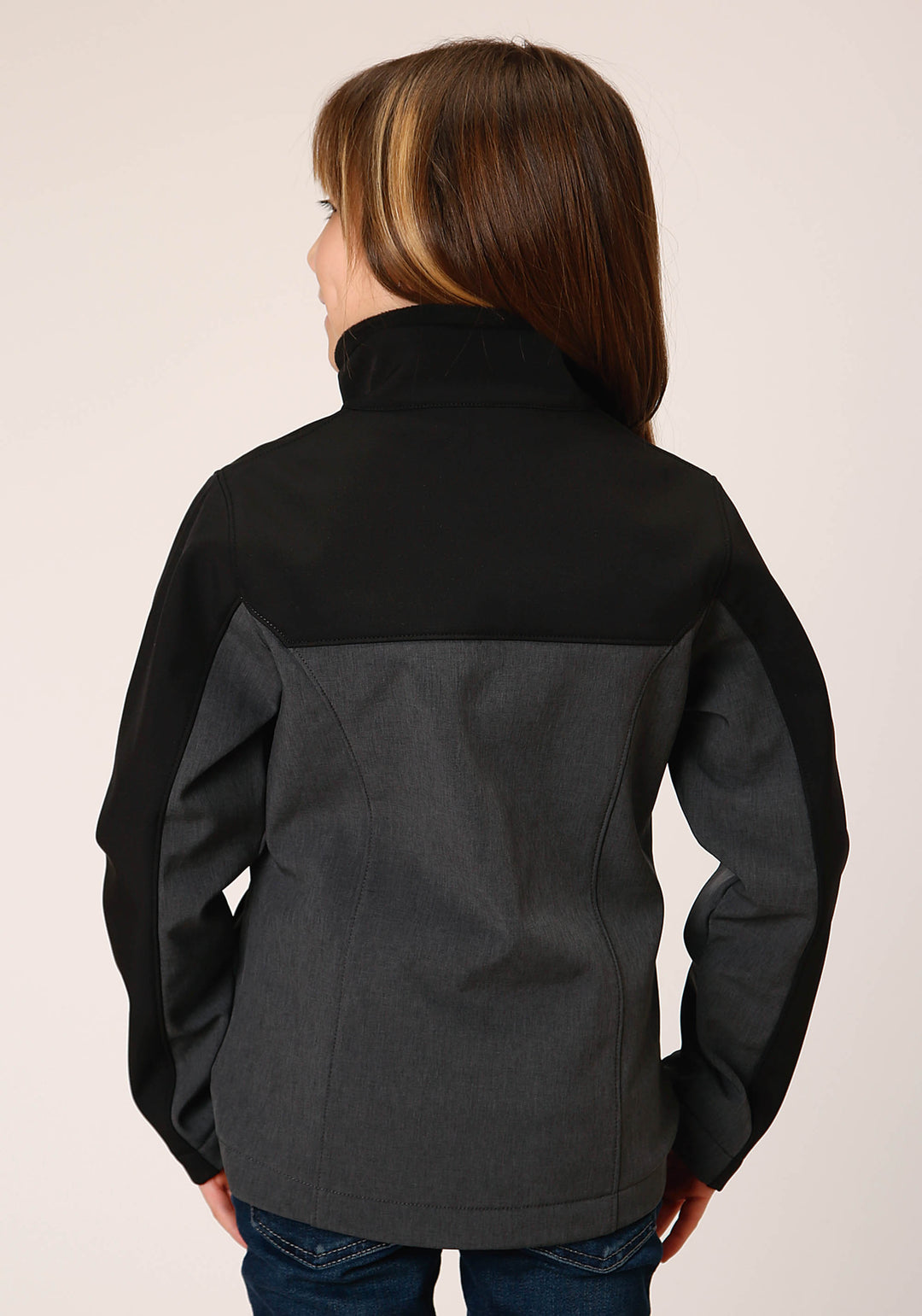 GIRLS  GREY BLACK COMBO SOFT SHELL TECH JACKET