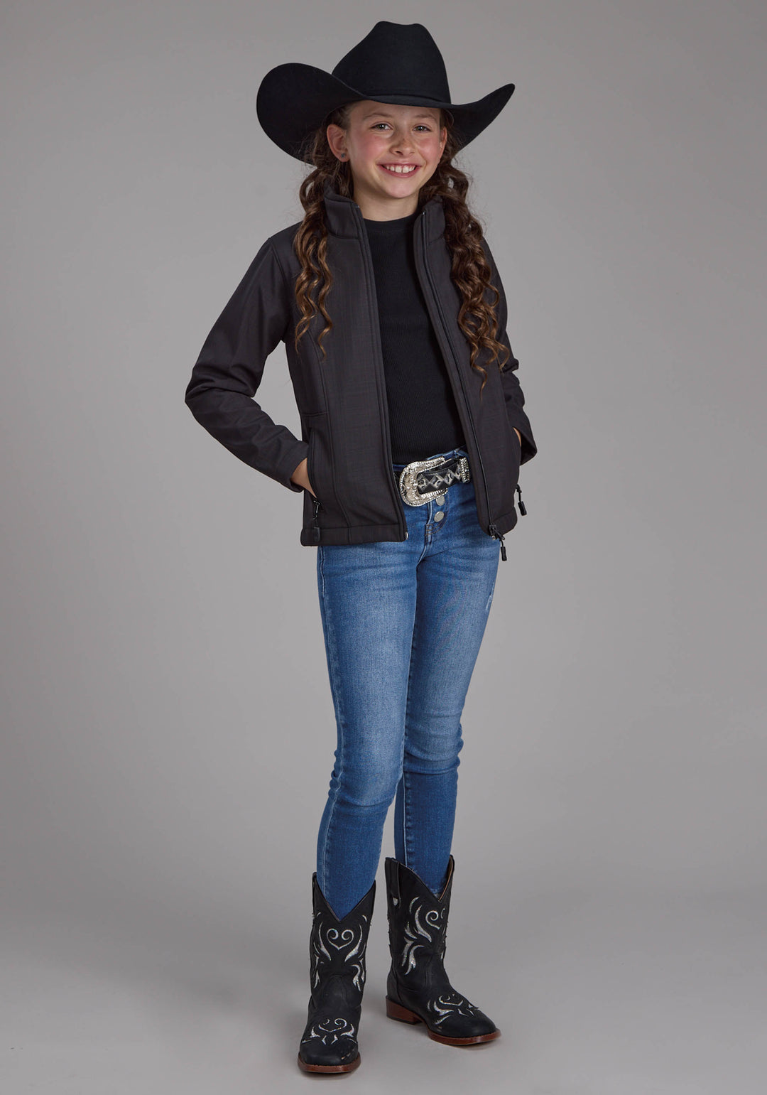 GIRLS CHARCOAL HEATHER WITH BLACK FLEECE ZIPPER JACKET