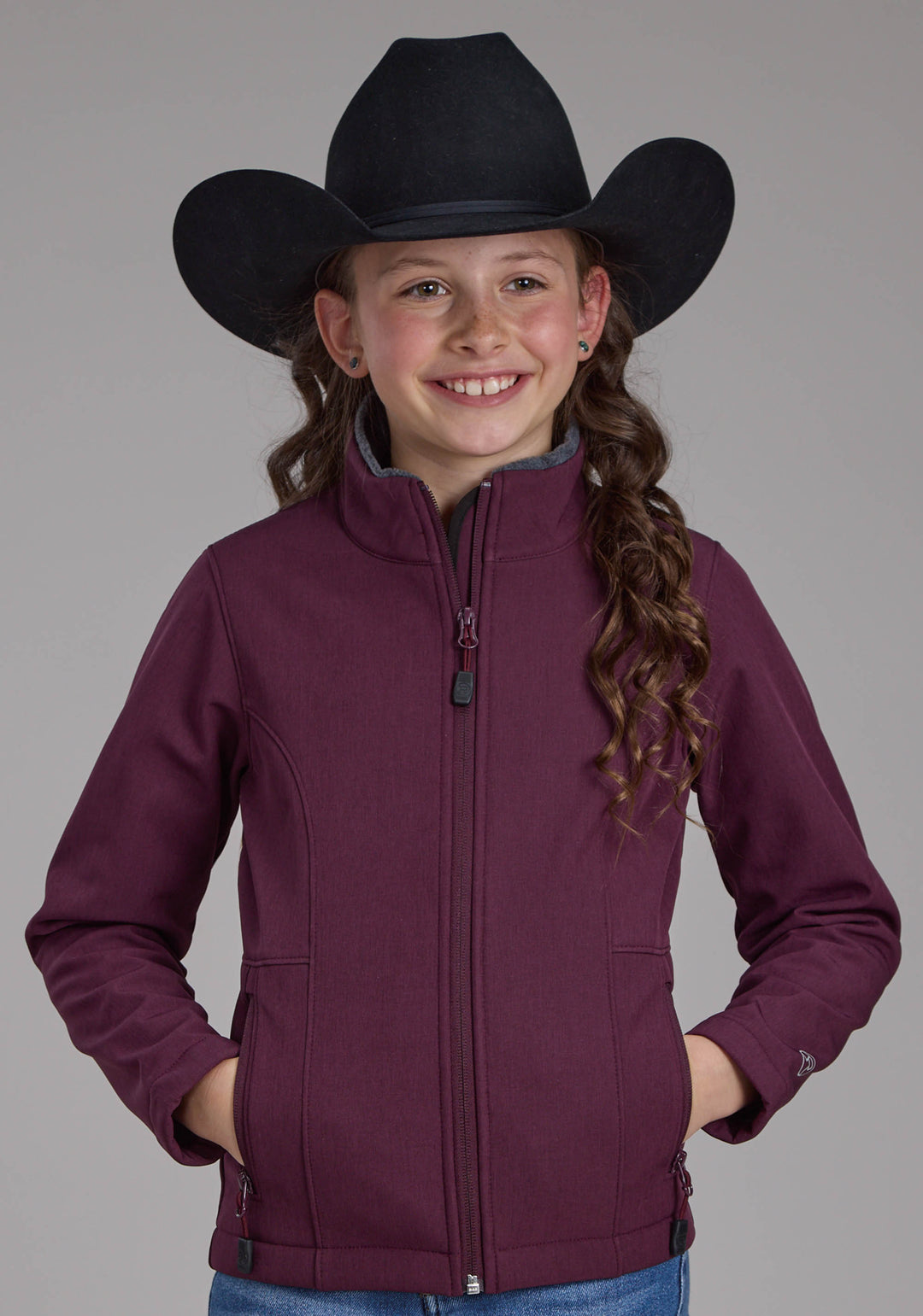 GIRLS WINE HEATHER WITH GRAY FLEECE ZIPPER JACKET