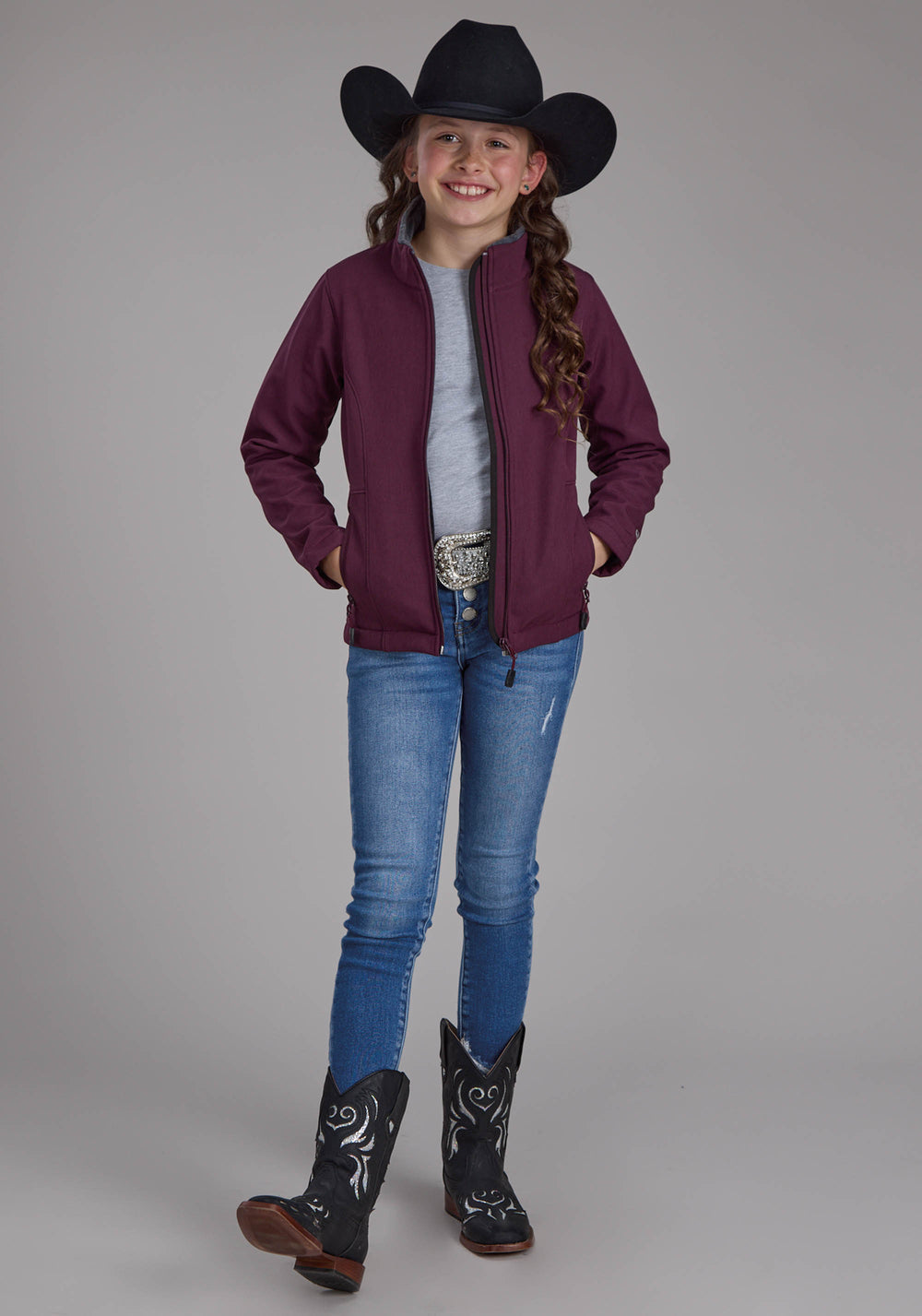 GIRLS WINE HEATHER WITH GRAY FLEECE ZIPPER JACKET