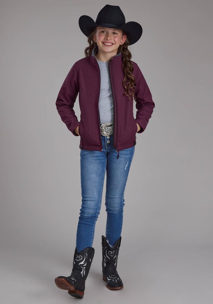 GIRLS WINE HEATHER WITH GRAY FLEECE ZIPPER JACKET