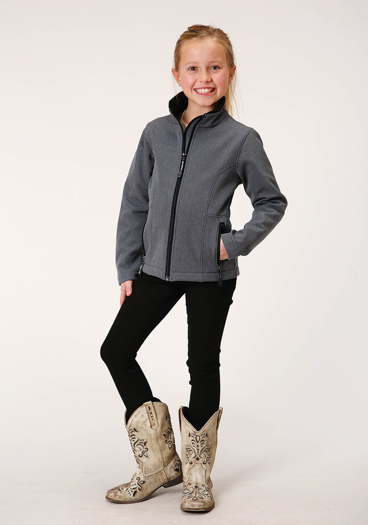 GIRLS  HEATHERED GREY SOFTSHELL TECH JACKET